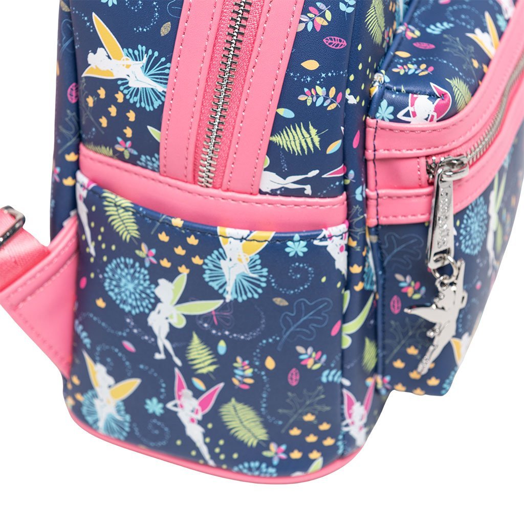 Loungefly Disney Tinkerbell Glow in the Dark Allover Print Mini Backpack w/ Pink Straps - 707 Street Exclusive