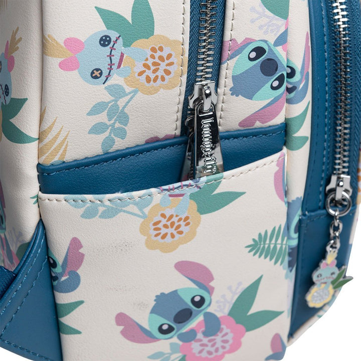 Loungefly Disney Lilo &amp; Stitch Hawaiian Flowers Stitch and Scrump Allover Print Mini Backpack - 707 Street Exclusive