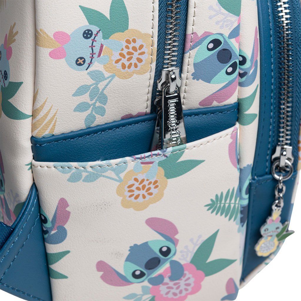 hawaiian mini backpack Loungefly Disney Lilo & Stitch Hawaiian Flowers Stitch & Scrump Allover Print Mini Backpack - 707 Street Exclusive