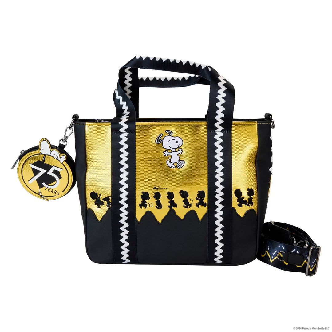 671803531369 - Loungefly Peanuts 75th Anniversary Snoopy &amp; Gang Tote Bag with Coin Bag - front  