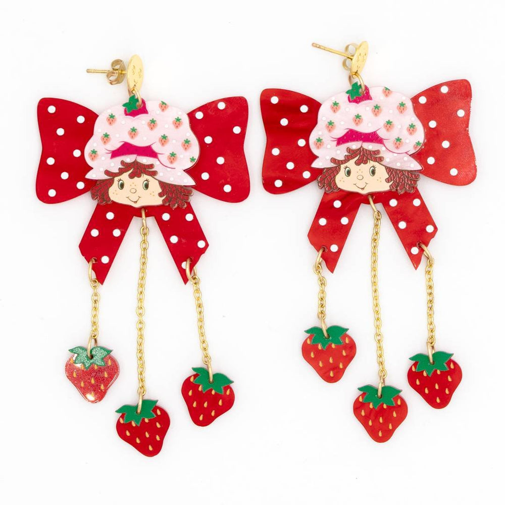 Whatever Makes You Happy Strawberry Shortcake Bow Berries Acrylic Earrings