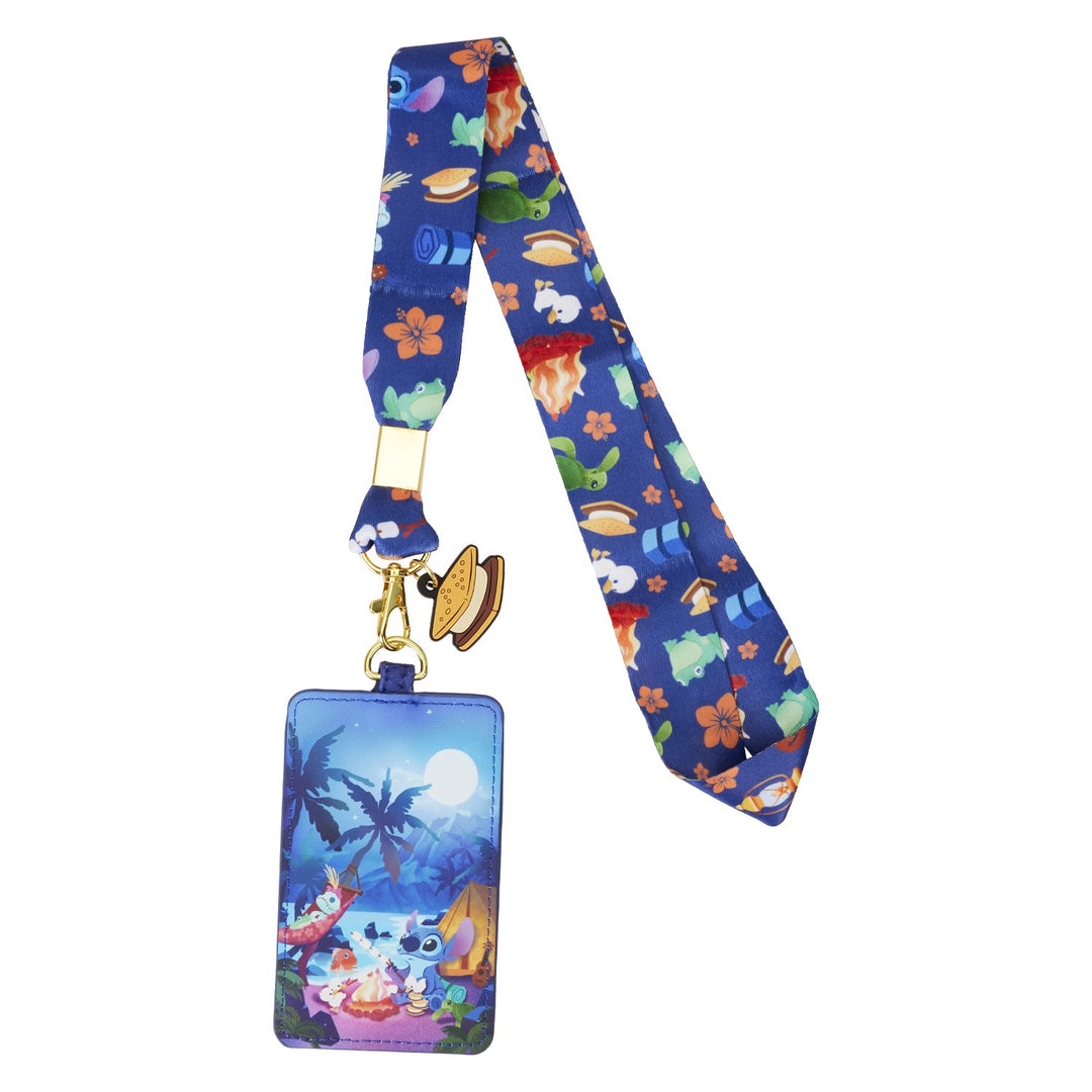WDL0677 - Loungefly Disney Lilo &amp; Stitch Camping Cuties Lanyard with Cardholder - Front