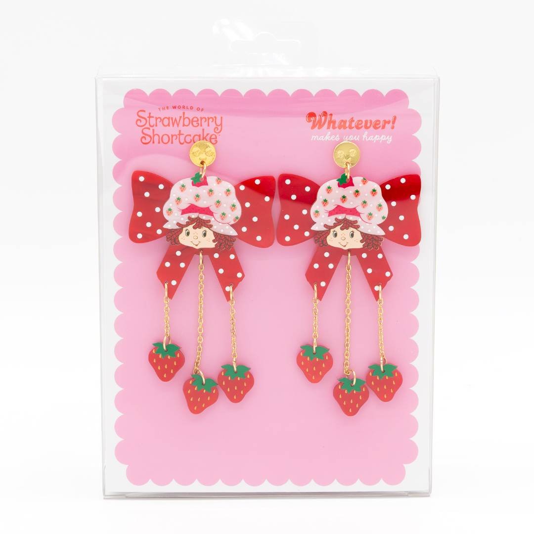 Whatever Makes You Happy Strawberry Shortcake Bow Berries Acrylic Earrings