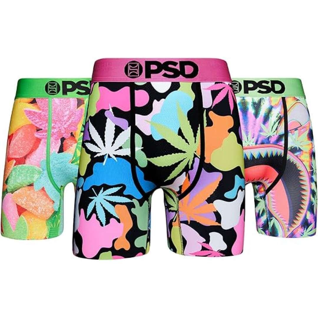 PSD Underwear Men's Neon Canna Boxer Briefs 3-Pack