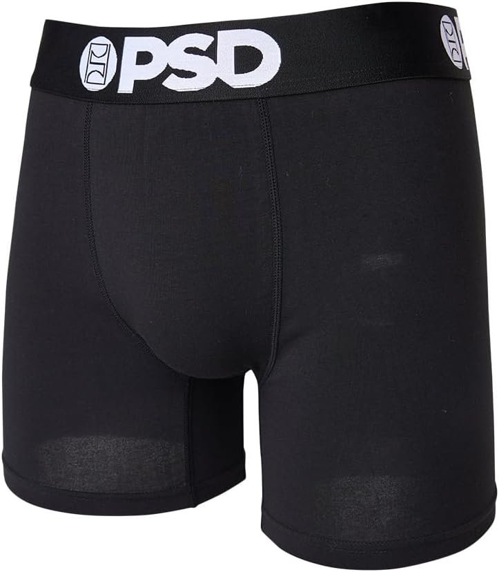 PSD Underwear Men's Solid Black Mid Length Boxer Briefs 3-Pack-Front