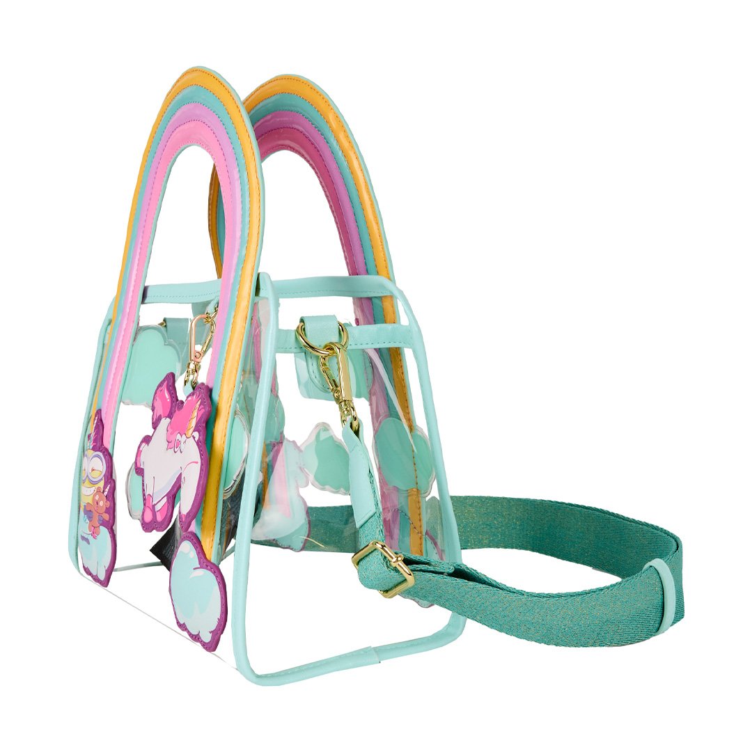 Loungefly Universal Minions Fluffy Unicorn Rainbow Clear Mini Tote Crossbody Bag