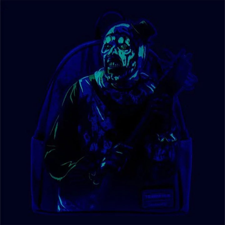 Loungefly Terrifier Art the Clown Blood Splatter Glow In The Dark Mini Backpack - Entertainment Earth EX