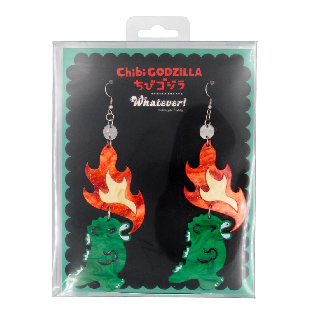 Whatever Makes You Happy Chibi Godzilla Raids Again Breathing Fire Acrylic Earrings