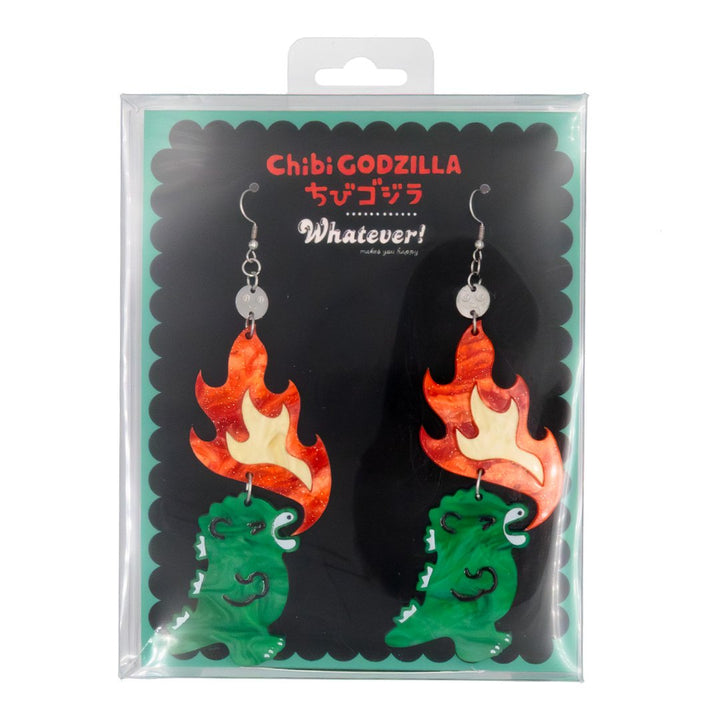 Whatever Makes You Happy Chibi Godzilla Raids Again Breathing Fire Acrylic Earrings
