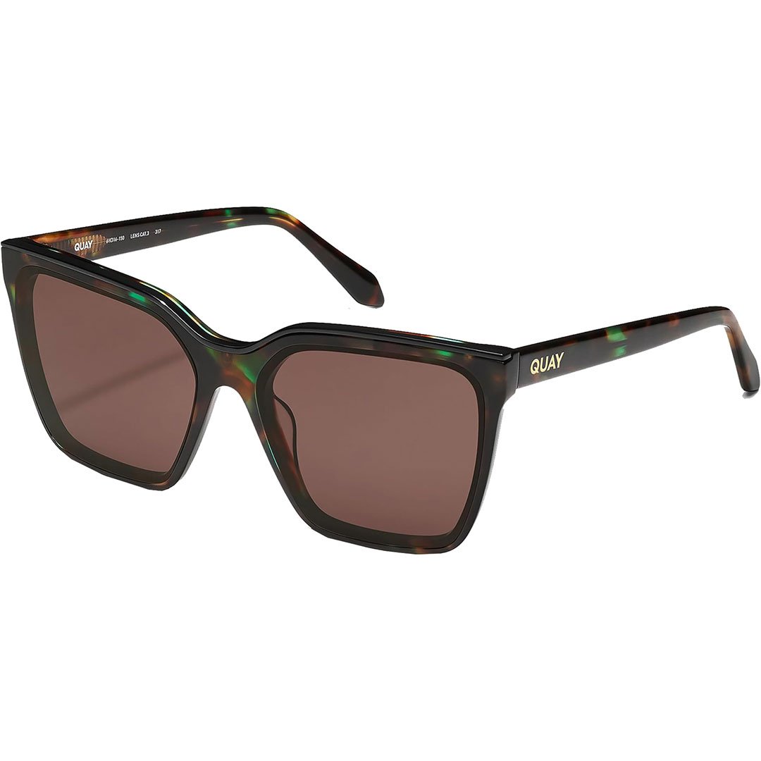 Quay Australia Women's Level Up Square Sunglasses (Dappled Green Tortoise Frame/Brown Lens) - Angle