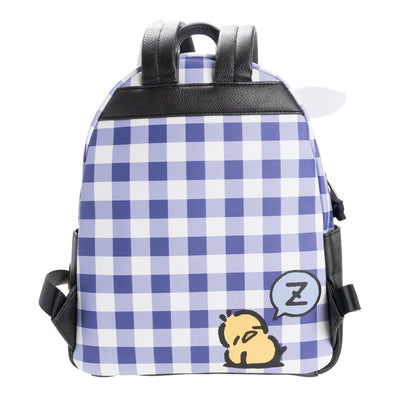 Loungefly Sanrio Pochacco Cosplay Plaid Mini Backpack - back with straps hidden, sleeping pi-chan graphic