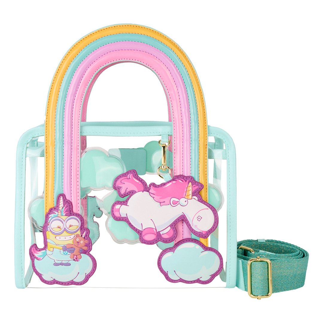 Loungefly Universal Minions Fluffy Unicorn Rainbow Clear Mini Tote Crossbody Bag
