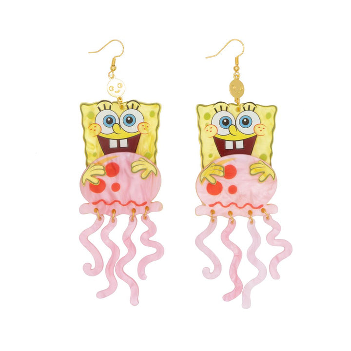 Whatever Makes You Happy Spongebob &amp; Jellyfish Layered Acrylic Earrings