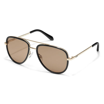 Quay Women's All In Mini Small Retro Aviator Sunglasses (Black Frame/Tan Lens) - Angle