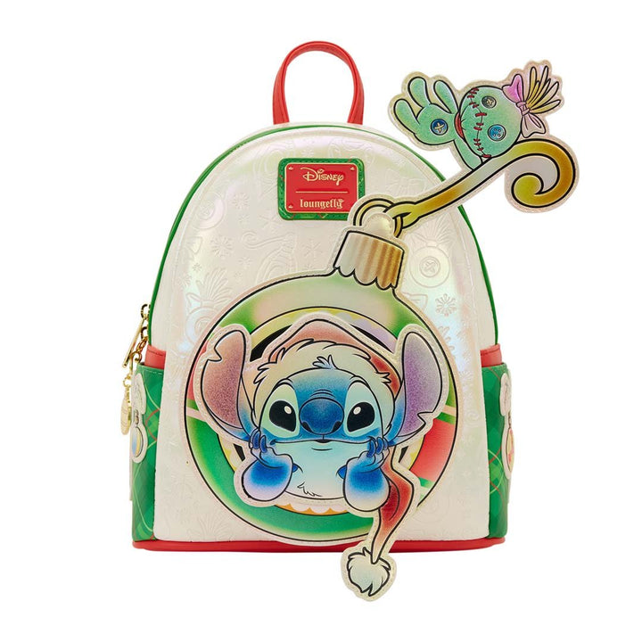 Loungefly Disney Stitch &amp; Scrump Iridescent Holiday Ornament Mini Backpack