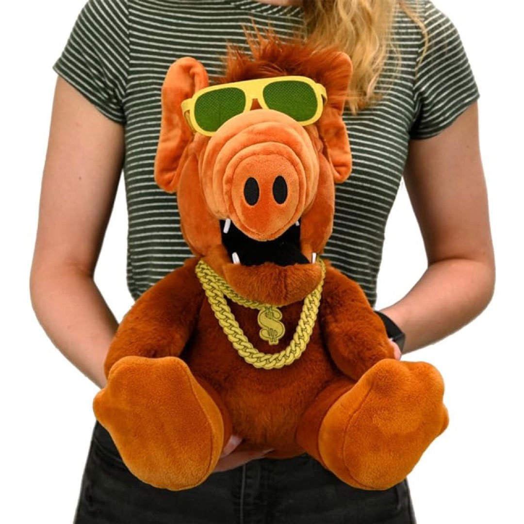 Kidrobot ALF 16" HugMe Cool ALF Vibrating Plush Toy - front facing camera, held by model