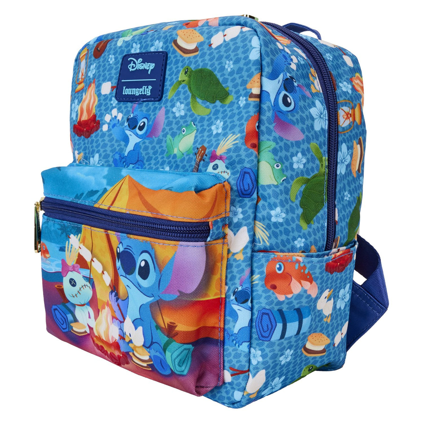 WDBK3646 - Loungefly Disney Lilo & Stitch Camping Cuties Allover Print Nylon Mini Backpack - Side View