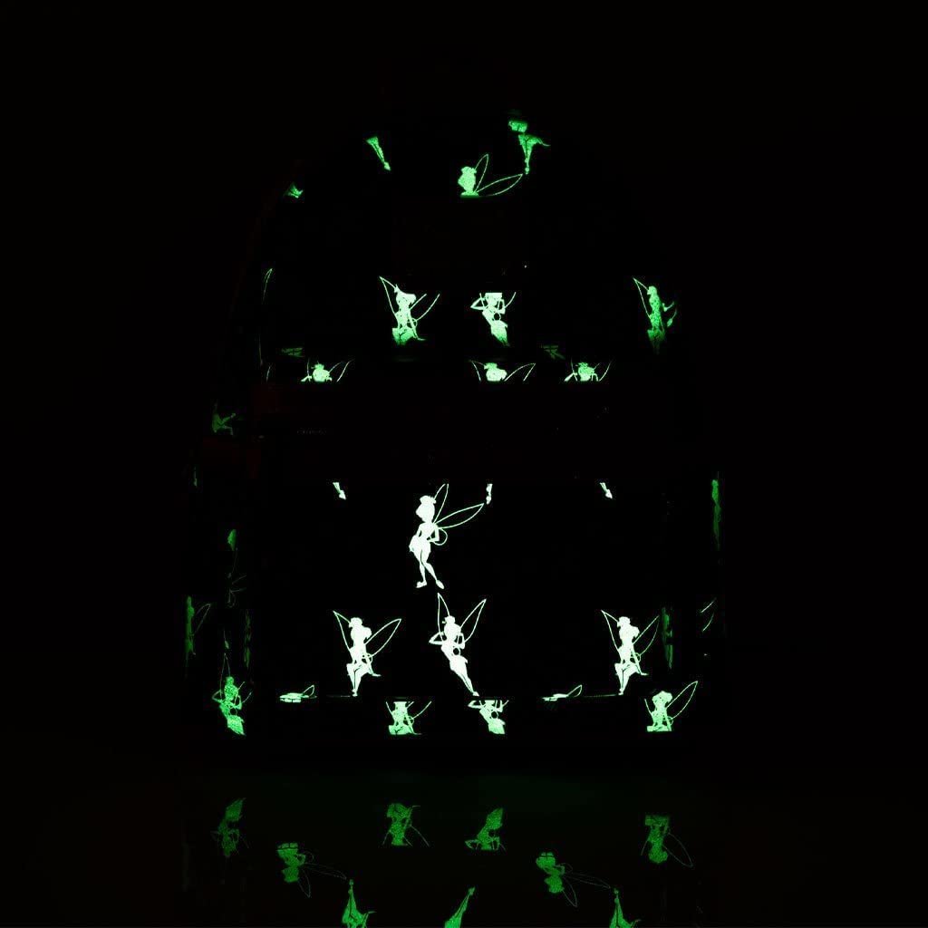 Loungefly Disney Tinkerbell Glow in the Dark Allover Print Mini Backpack w/ Teal Straps - 707 Street Exclusive