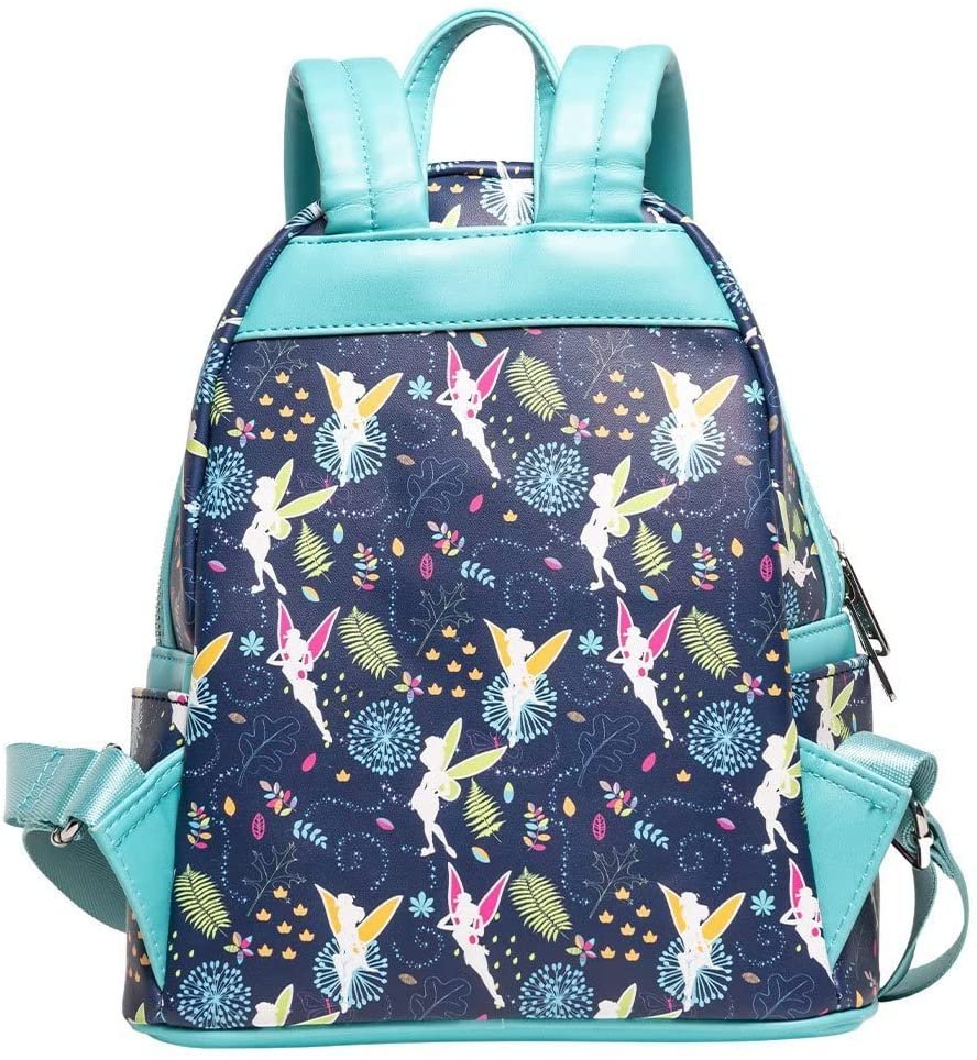 Loungefly Disney Tinkerbell Glow in the Dark Allover Print Mini Backpack w/ Teal Straps - 707 Street Exclusive