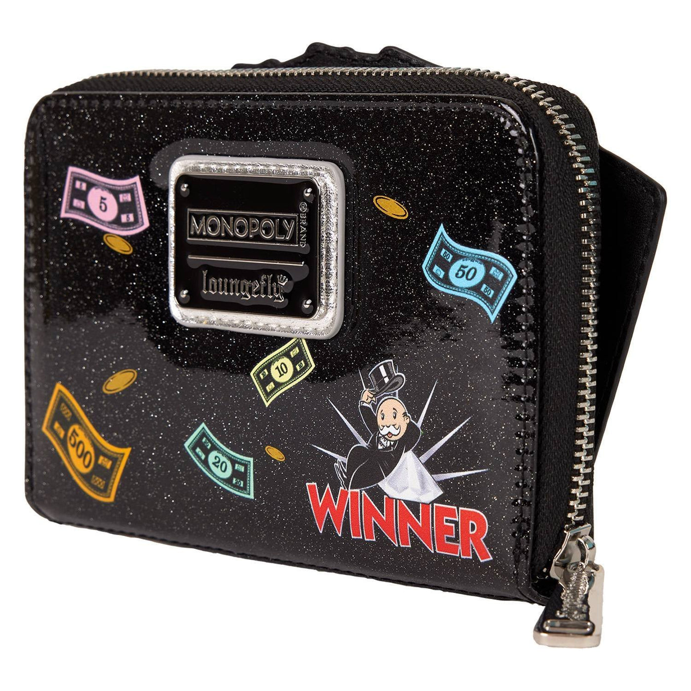 Loungefly Hasbro Monopoly 90th Anniversary Money Glitter Zip Around Wallet