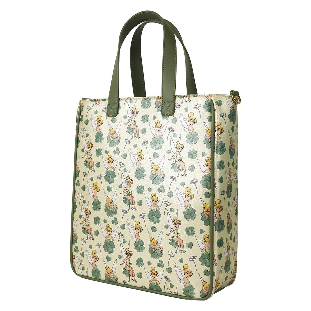 Loungefly Disney Peter Pan Tinker Bell Clover All-Over Print Tote Bag With Coin Bag