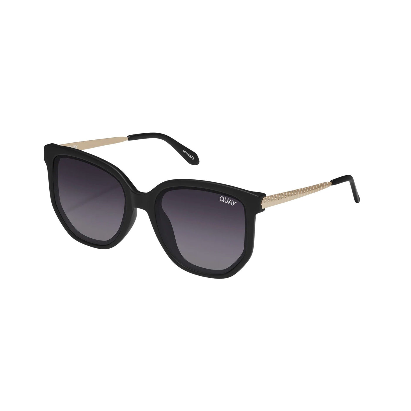 Quay Women's Coffee Run Oversized Round Cat Eye Sunglasses - Black Frame/Black Lens - Full