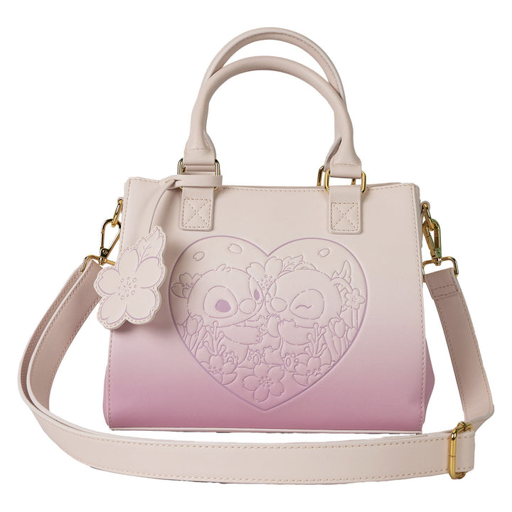 Loungefly Disney Stitch &amp; Angel Cherry Blossom Heart Crossbody Bag