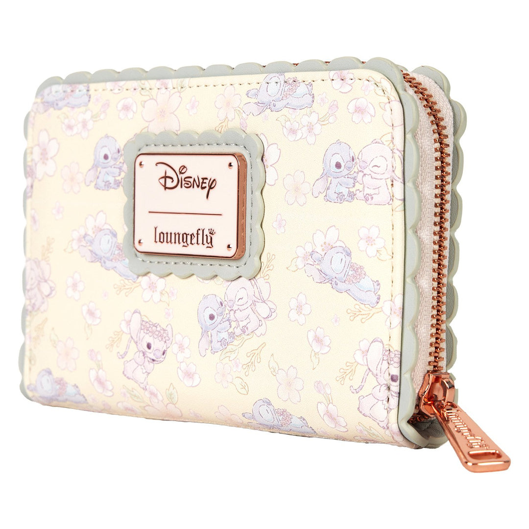 Loungefly Disney Stitch &amp; Angel Cherry Blossom All-Over Print Zip Around Wallet