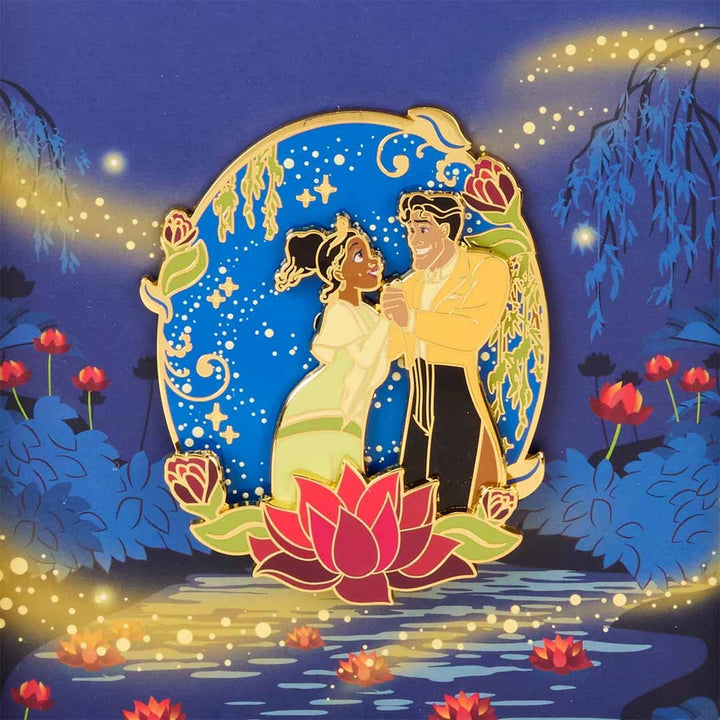 Loungefly Disney The Princess And The Frog 15th Anniversary Tiana &amp; Naveen Glow 3" Collector Box Sliding Pin