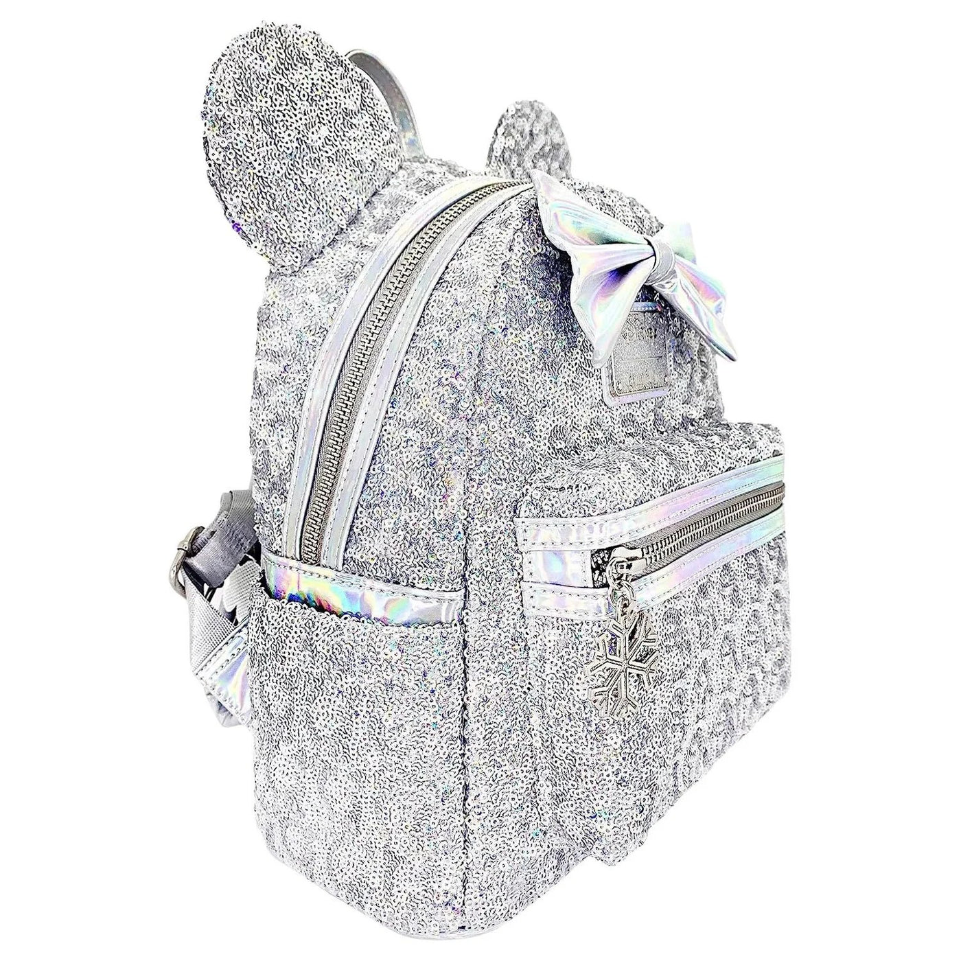 Loungefly Disney Minnie Mouse Silver Holographic Sequin Mini Backpack - 3/4 right