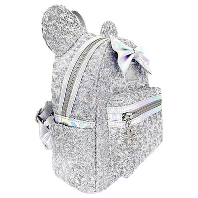 Loungefly Disney Minnie Mouse Silver Holographic Sequin Mini Backpack - 3/4 right