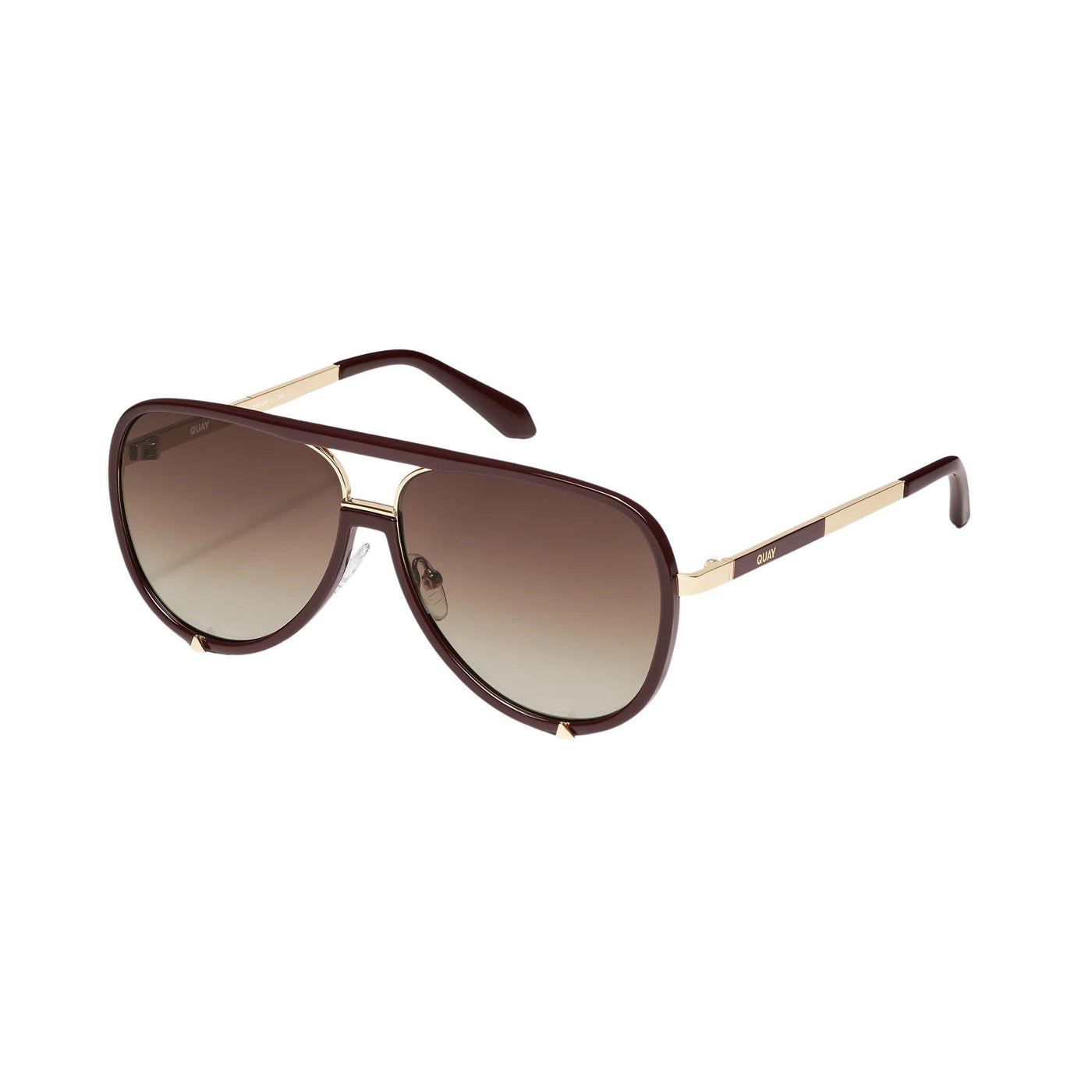 Quay Women's Coffee Run Oversized Round Cat Eye Sunglasses - Espresso Frame/Brown Lens - 3/4 left angle