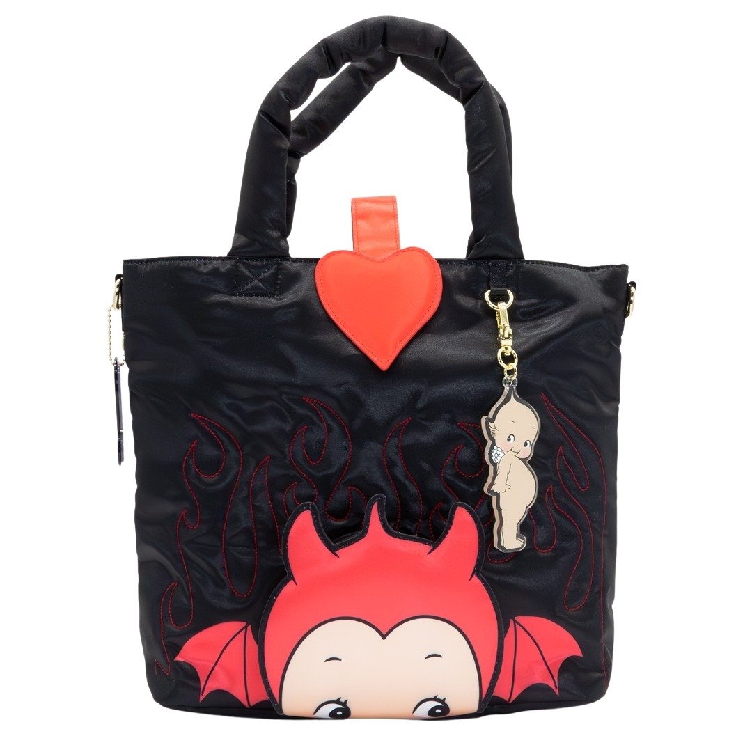 Whatever Makes You Happy Kewpie Devil Puffy Tote Bag with Angel Acrylic Charm
