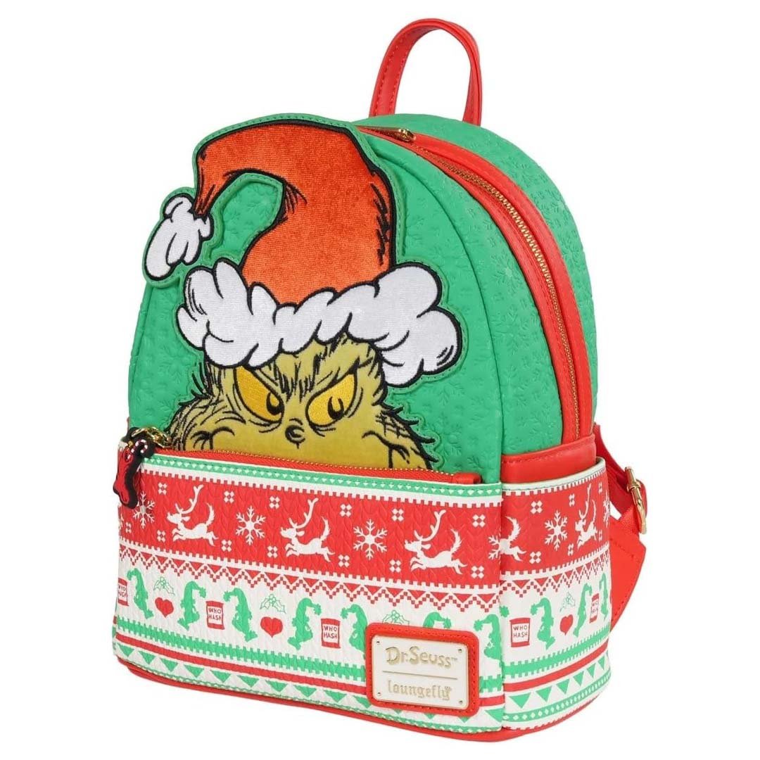 Loungefly Dr. Seuss How the Grinch Stole Christmas Grinch Christmas Sweater Mini Backpack - Entertainment Earth EX