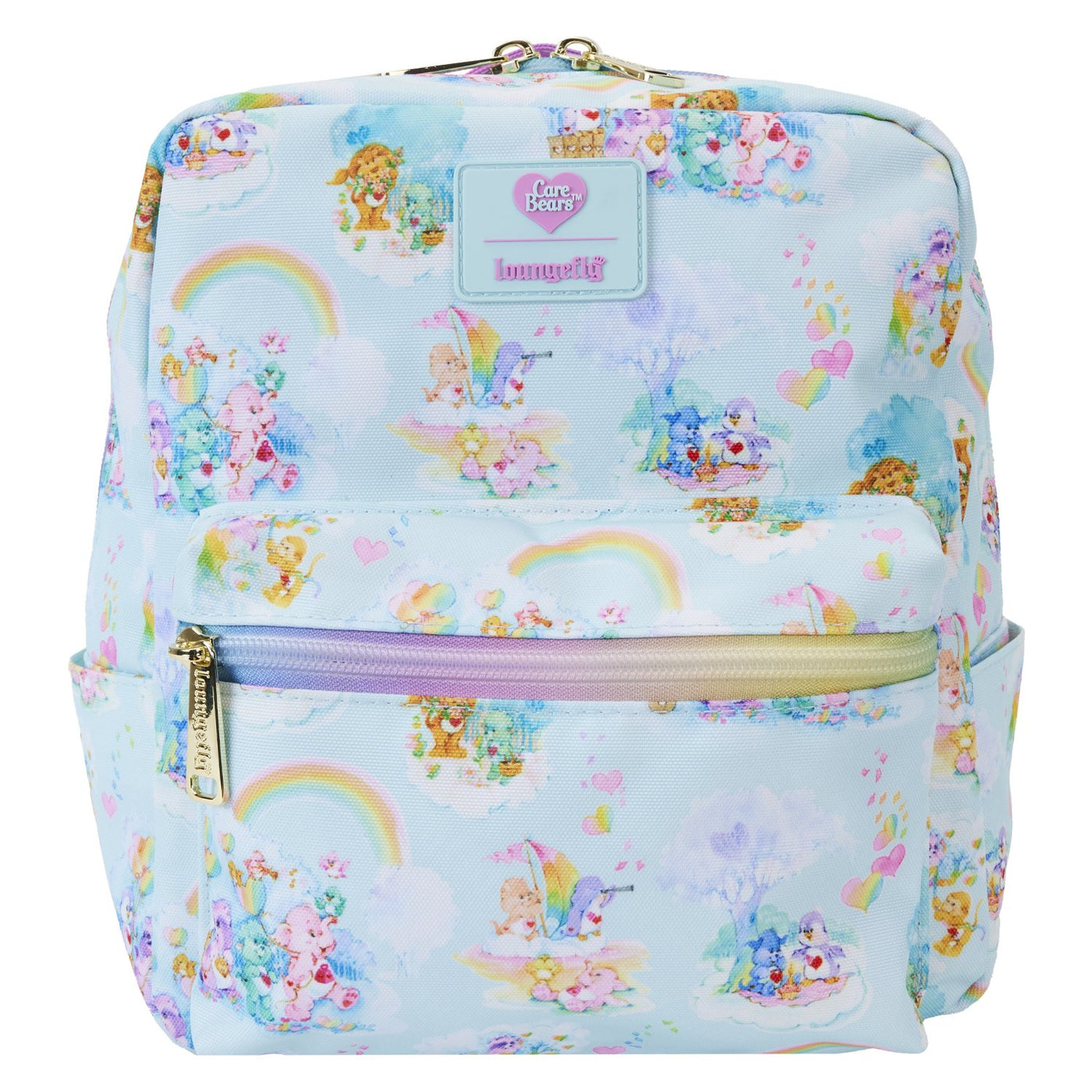 Loungefly Care Bears Cousins Allover Print Nylon Small Square Mini Backpack - Front