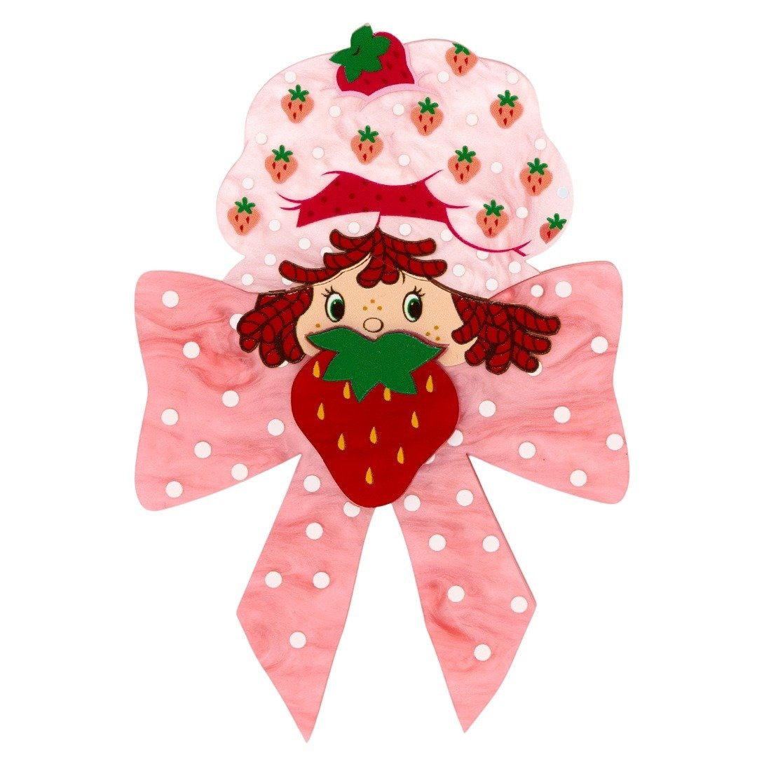 Whatever Makes You Happy Strawberry Shortcake Berry Bow Acrylic Brooch