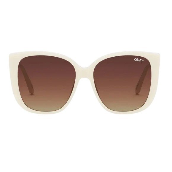 Quay Women's Ever After Oversized Cat Eye Sunglasses - White Frame/Brown Polarized Lens - Front