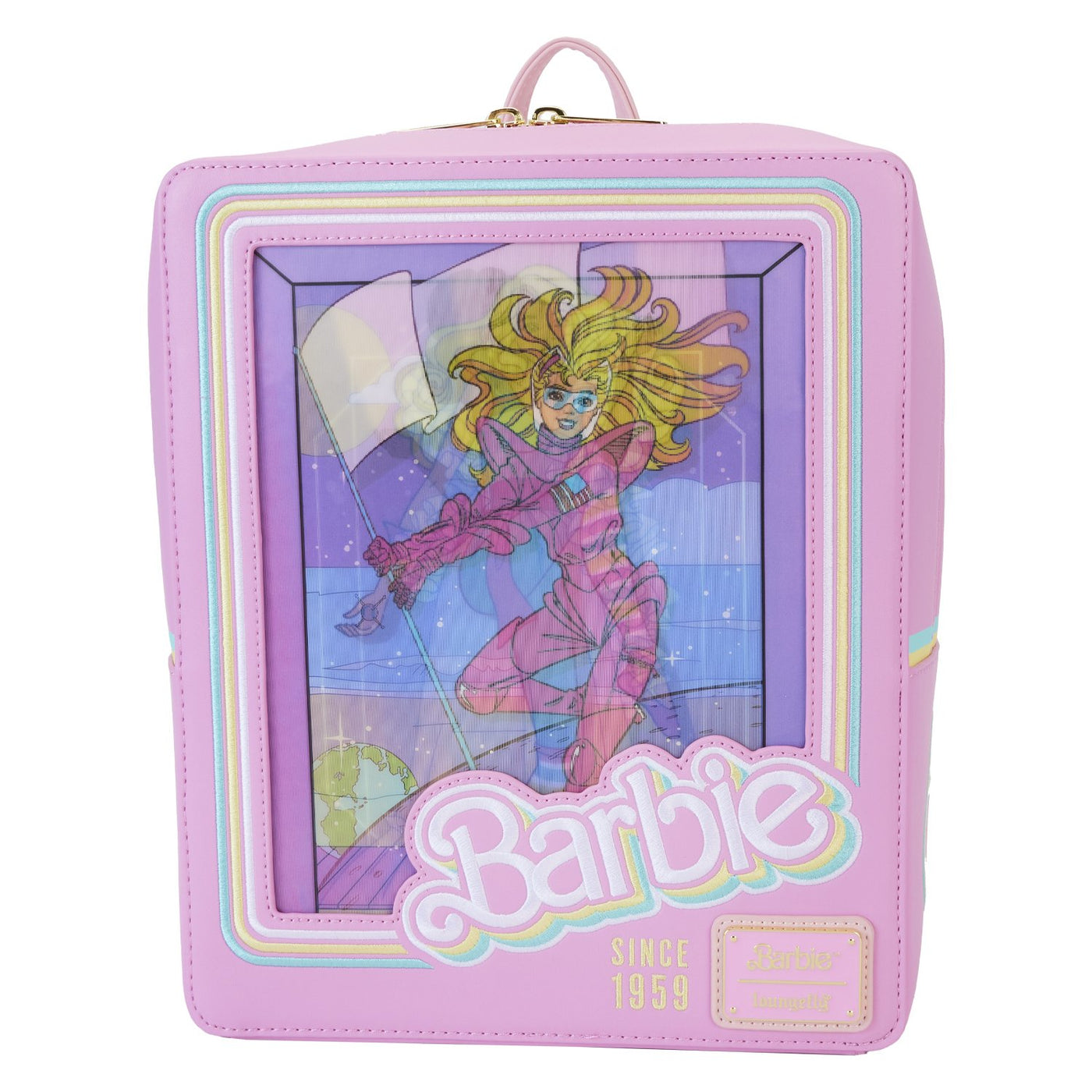 Loungefly Mattel Barbie 65th Anniversary Doll Box Triple Lenticular Mini Backpack - Front