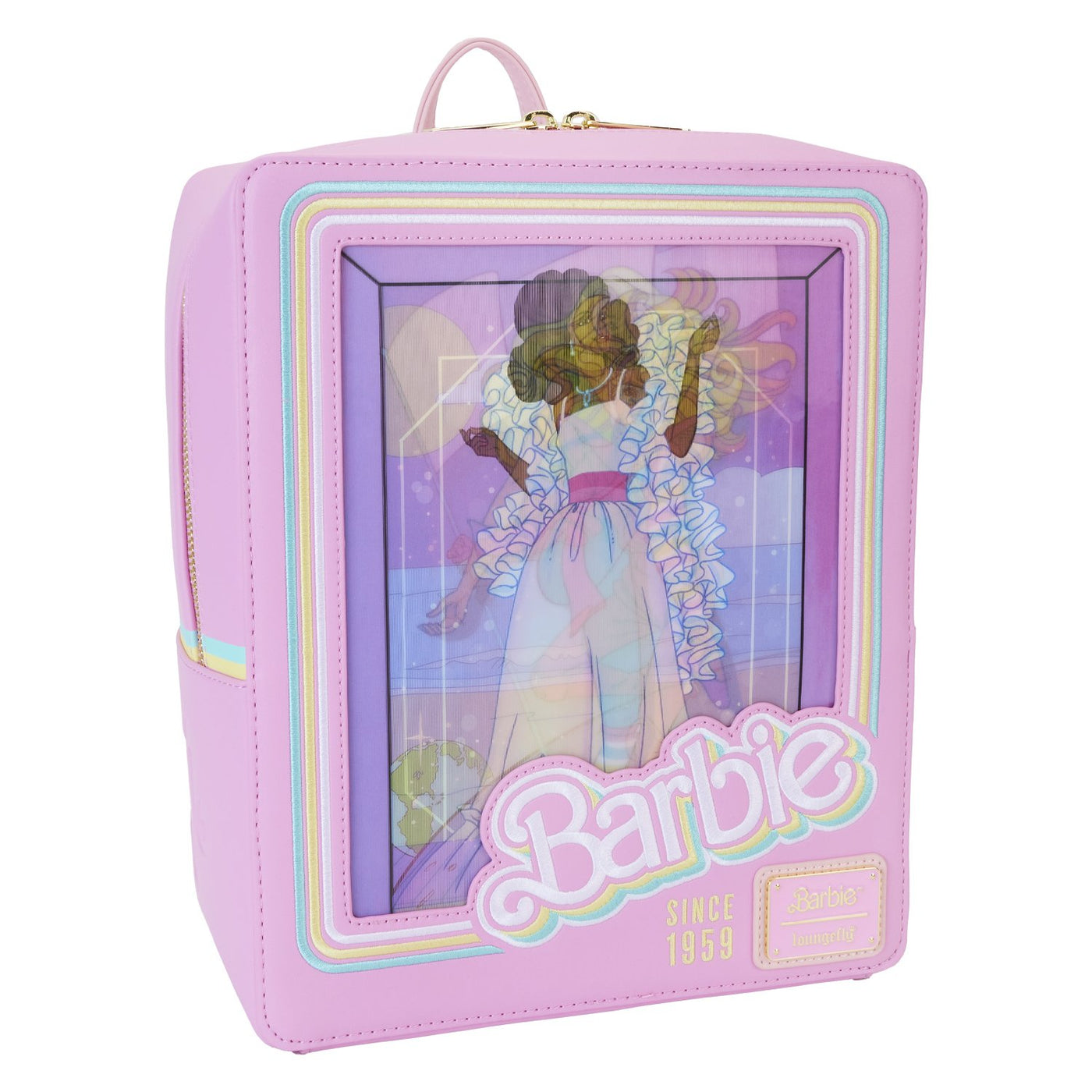 Loungefly Mattel Barbie 65th Anniversary Doll Box Triple Lenticular Mini Backpack - Side Feature