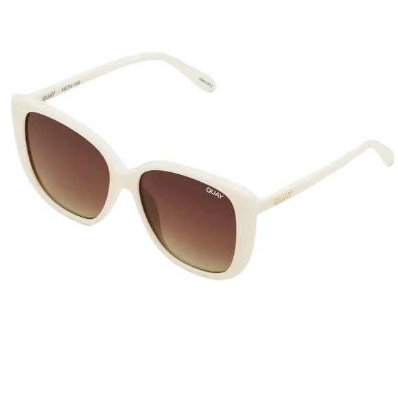 Quay Women's Ever After Oversized Cat Eye Sunglasses - White Frame/Brown Polarized Lens - Angle