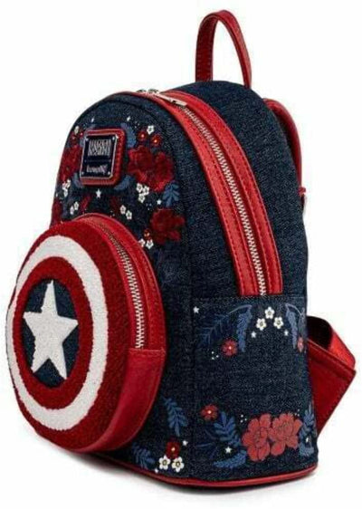 Loungefly Marvel Captain America 80th Anniversary Floral Shield Mini Backpack