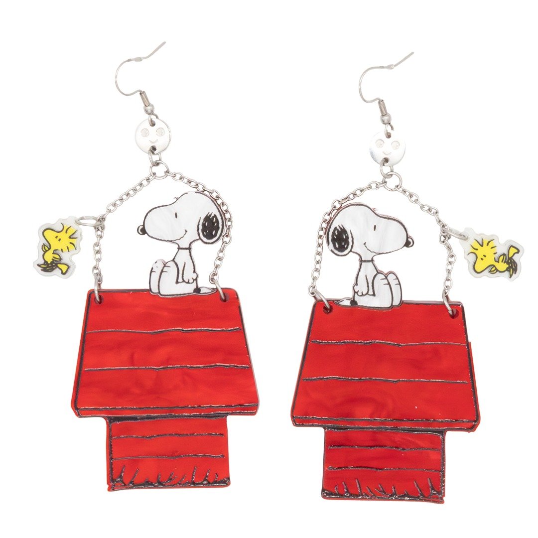 Whatever Makes You Happy Peanuts 75th Anniversary Snoopy &amp; Woodstock Doghouse Layered Acrylic Earrings