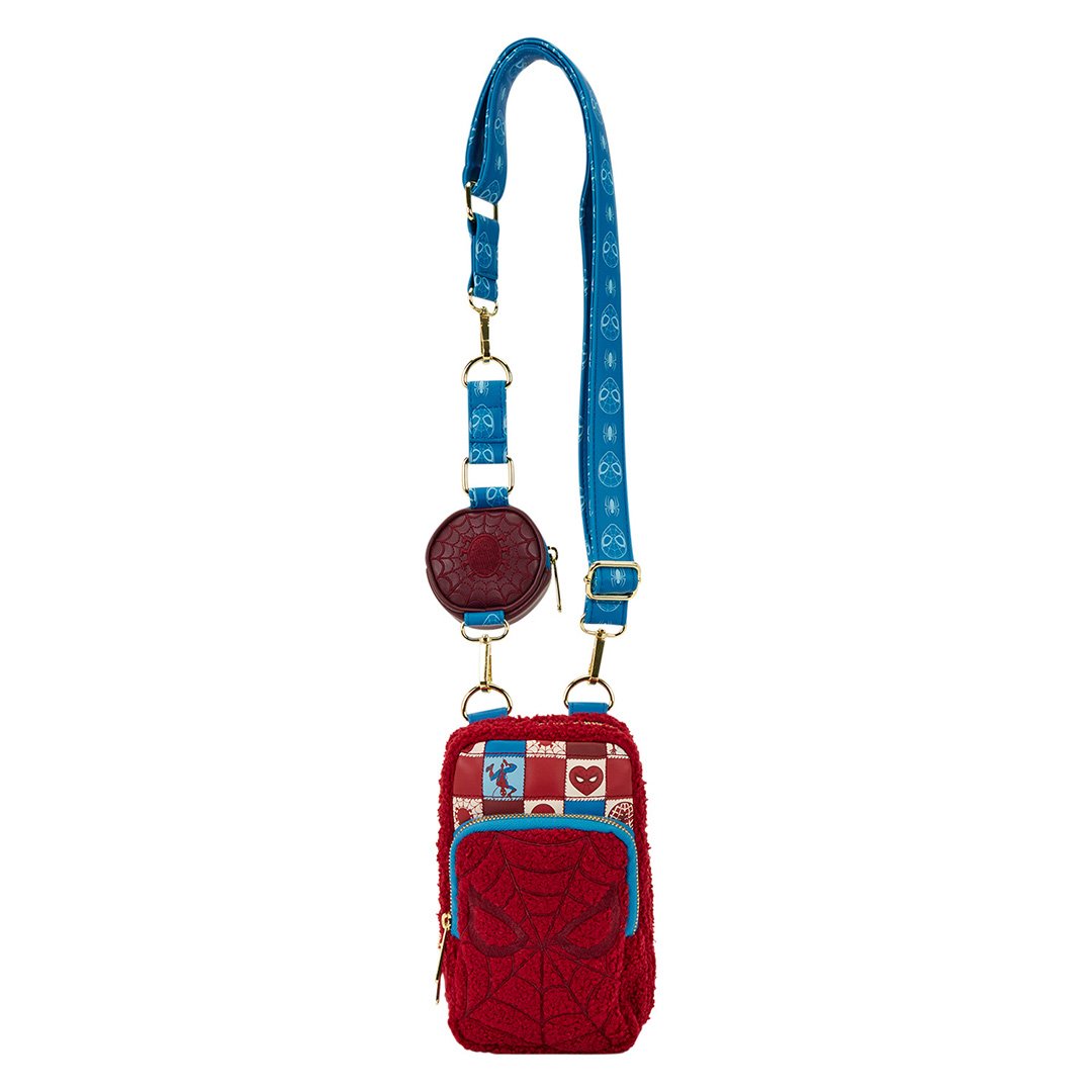 Loungefly Marvel Spider-Man Sherpa Cell Phone Crossbody Bag with Coin Bag