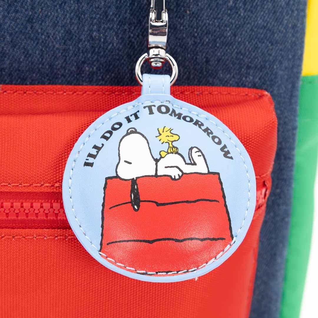 Whatever Makes You Happy Peanuts 75th Anniversary Color Block Denim &amp; Canvas Convertible Bag