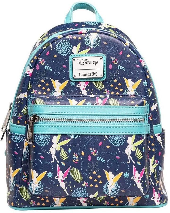 Loungefly Disney Tinkerbell Glow in the Dark Allover Print Mini Backpack w/ Teal Straps - 707 Street Exclusive