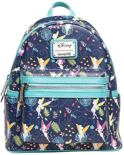 Loungefly Disney Tinkerbell Glow in the Dark Allover Print Mini Backpack w/ Teal Straps - 707 Street Exclusive