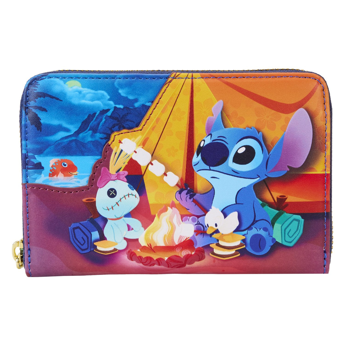 WDWA3065 - Loungefly Disney Lilo & Stitch Camping Cuties Zip-Around Wallet - Front