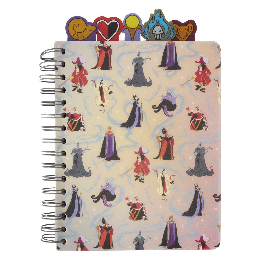 671803530409 - Loungefly Disney Villains Iridescent All Over Print Stationery Spiral Tab Journal - front  