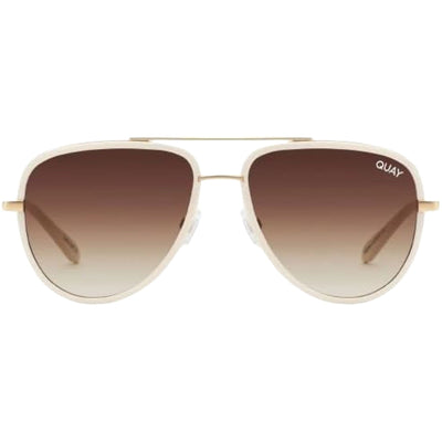 Quay Australia All In Oversized Aviator Sunglasses (White Frame/Brown Lens)- Front view