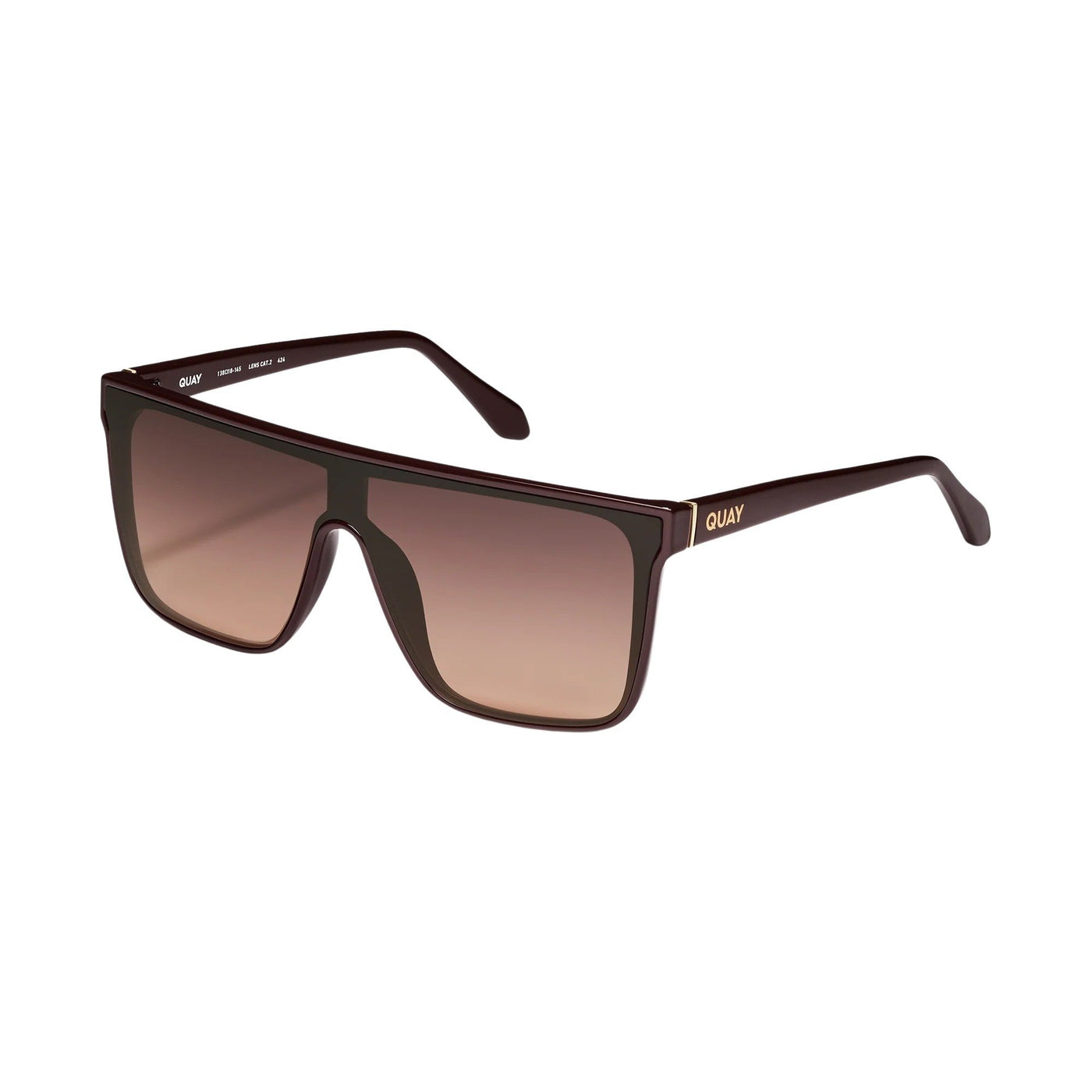 Quay Women's Nightfall Flat Top Shield Sunglasses - Espresso Frame/Brown Fawn Lens  - 3/4 left angle